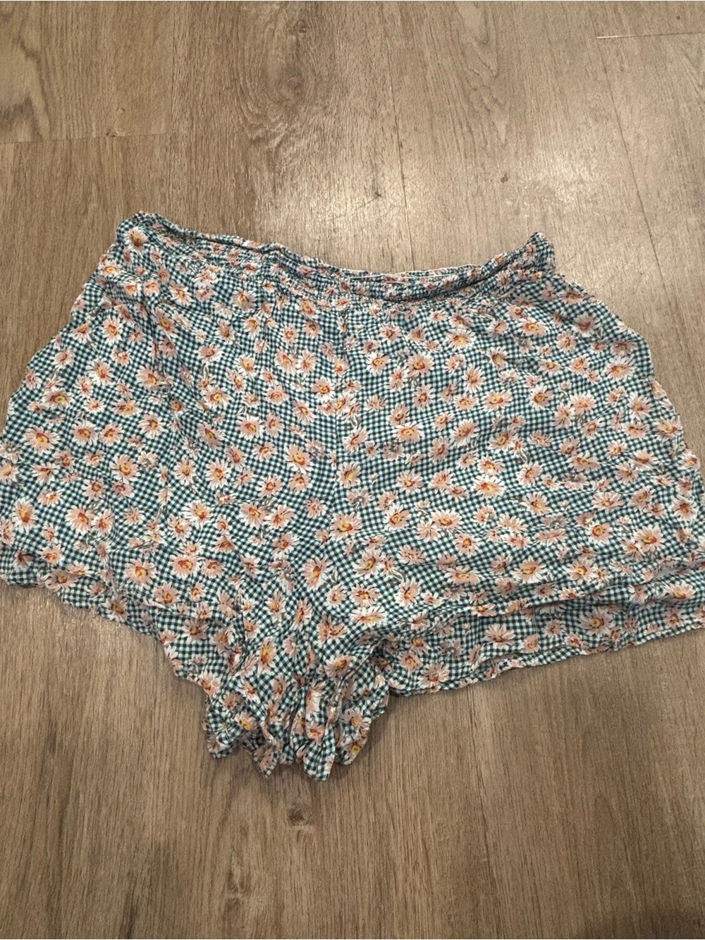 emory park Teal Gingham Daisy High-Waist Shorts